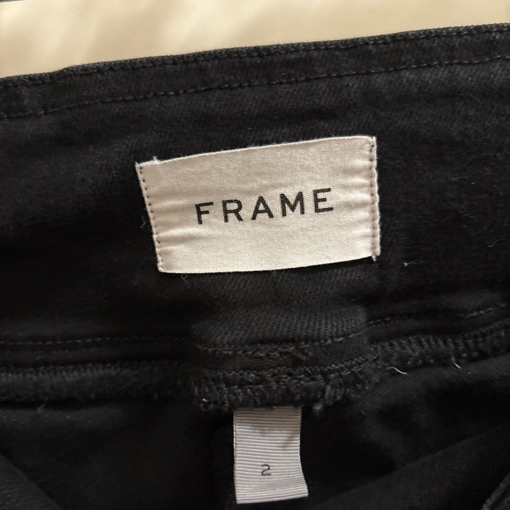 Frame Denim Pull On The Jetset Crop Mini Boot Jeans Sheen Noir Black Size 2 - Picture 3 of 4
